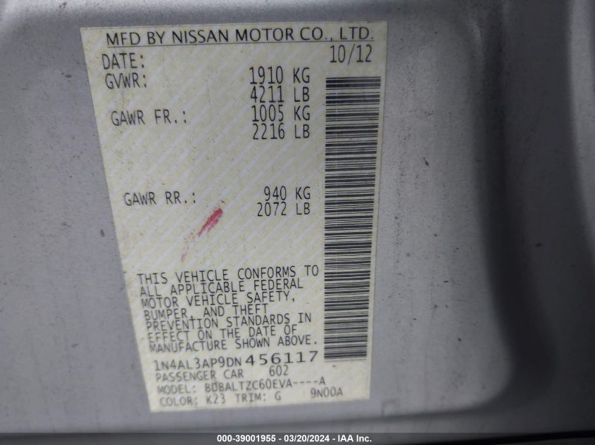 1N4AL3AP9DN456117 | 2013 NISSAN ALTIMA