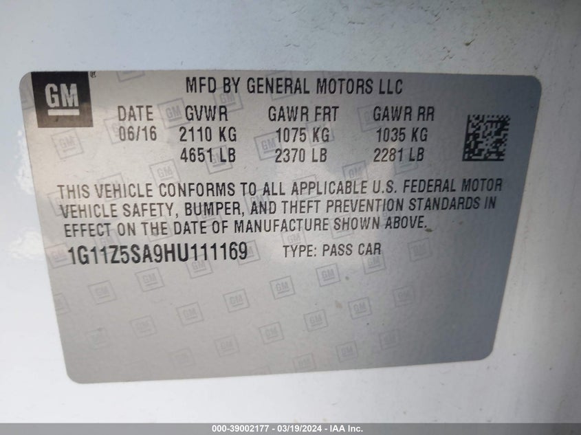 2017 CHEVROLET IMPALA LS - 1G11Z5SA9HU111169