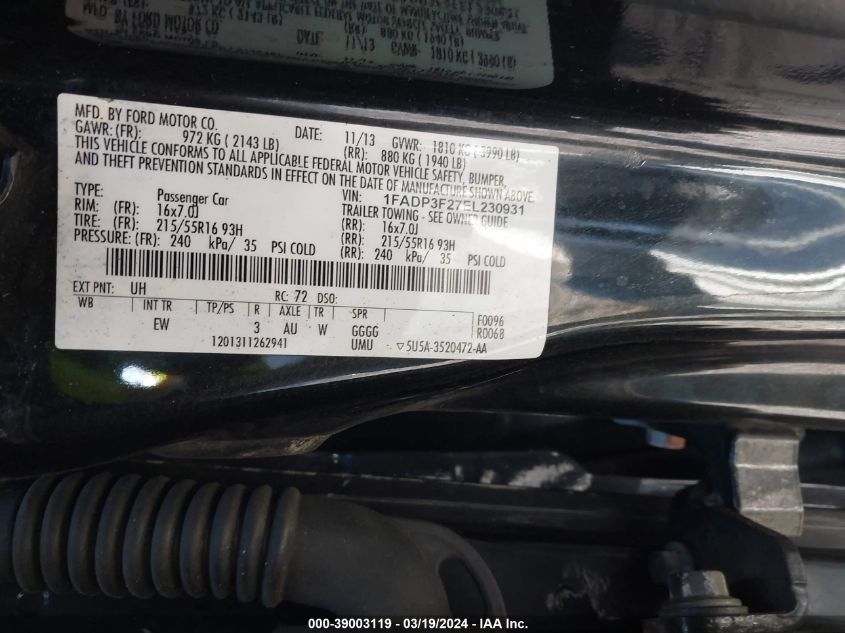 1FADP3F27EL230931 | 2014 FORD FOCUS