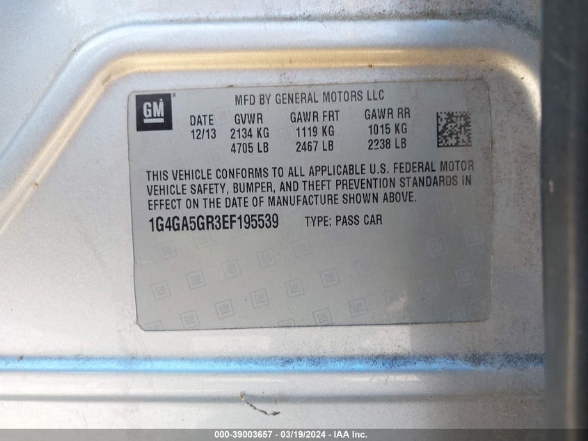 2014 BUICK LACROSSE - 1G4GA5GR3EF195539