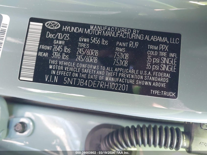 2024 HYUNDAI SANTA CRUZ SEL - 5NTJB4DE7RH102201