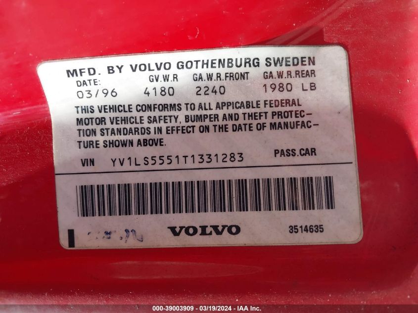 YV1LS5551T1331283 1996 Volvo 850 Glt