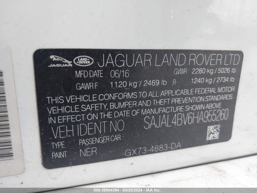 VIN SAJAL4BV6HA955260 2017 JAGUAR XE 35T R-SPORT