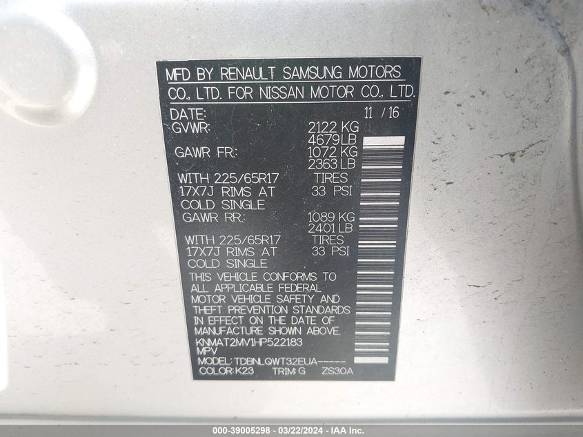 2017 NISSAN ROGUE SV - KNMAT2MV1HP522183