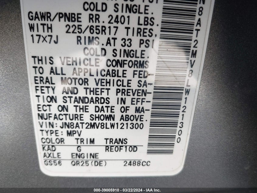 2020 NISSAN ROGUE SV INTELLIGENT AWD - JN8AT2MV8LW121300