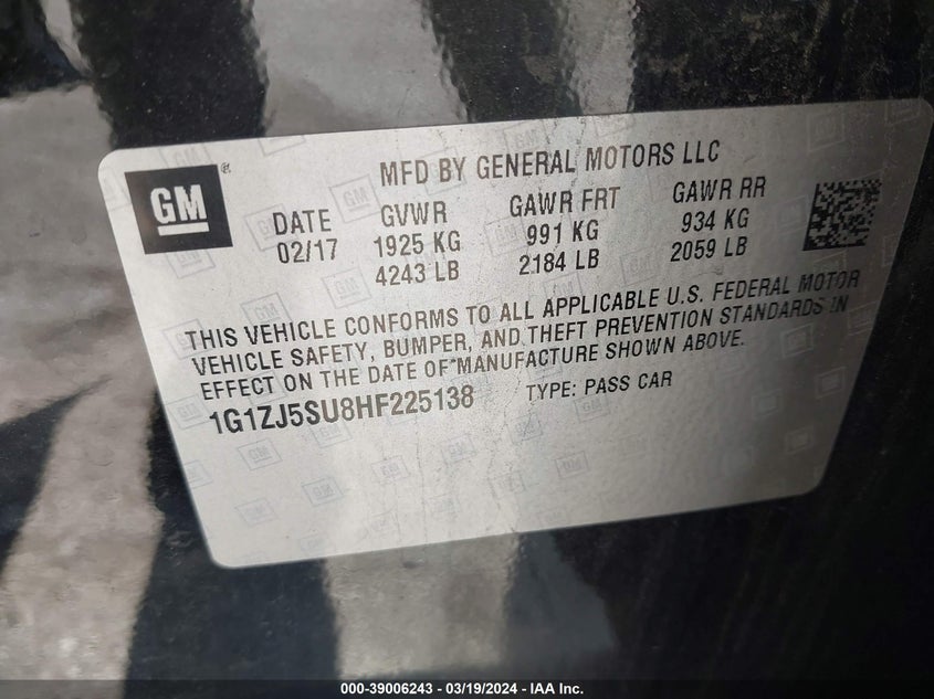 2017 CHEVROLET MALIBU HYBRID - 1G1ZJ5SU8HF225138