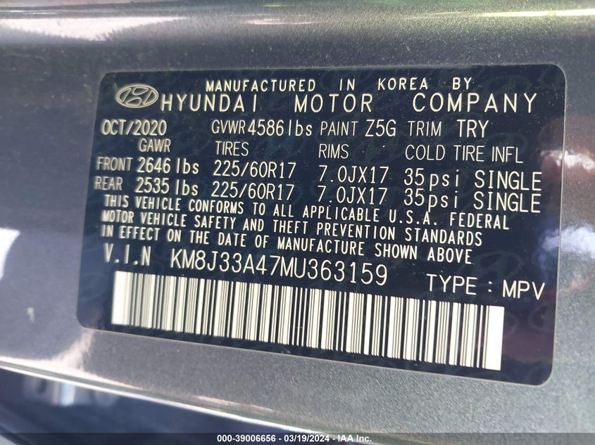 2021 HYUNDAI TUCSON VALUE - KM8J33A47MU363159