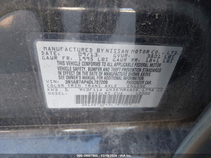 3N1AB7AP4DL787209 | 2013 NISSAN SENTRA