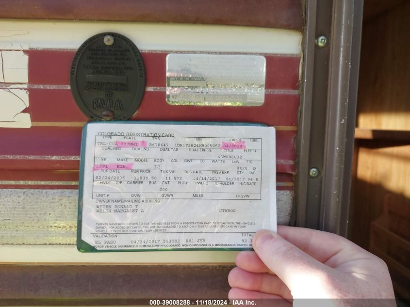 1991 Infinity King VIN: 1DR1F2824MB005052 Lot: 39008288