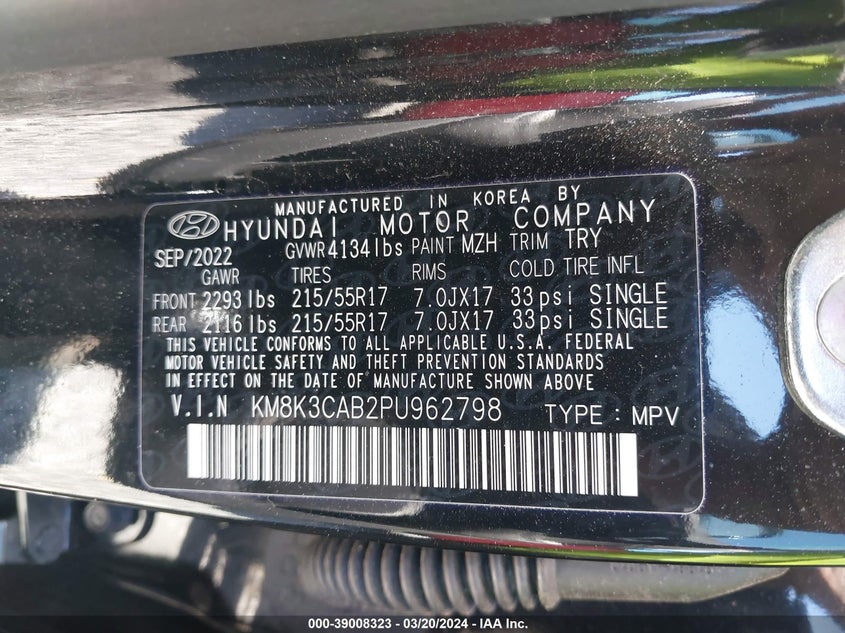 VIN KM8K3CAB2PU962798 2023 HYUNDAI KONA SEL