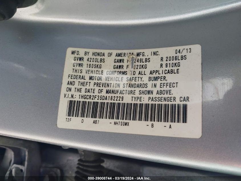 1HGCR2F35DA182229 | 2013 HONDA ACCORD