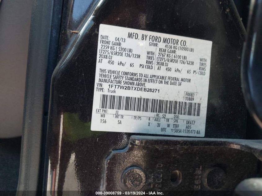 1FT7W2BTXDEB28271 | 2013 FORD F-250