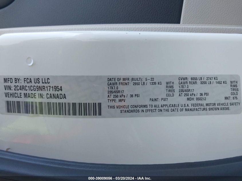 2022 CHRYSLER VOYAGER LX - 2C4RC1CG9NR171954