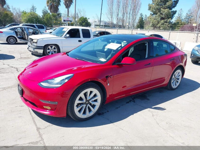 2022 Tesla Model 3 Long Range Dual Motor All-Wheel Drive VIN: 5YJ3E1EB3NF262246 Lot: 39009330