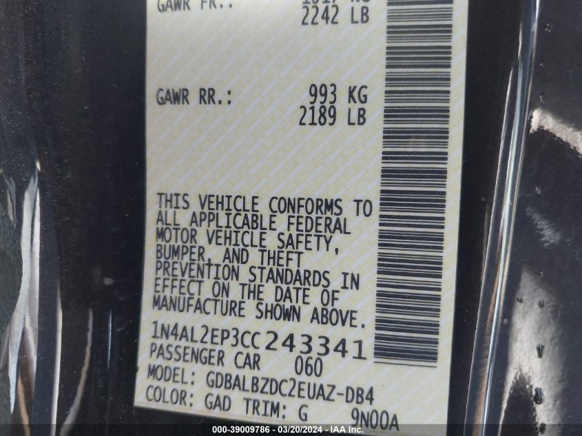 1N4AL2EP3CC243341 2012 Nissan Altima 2.5 S