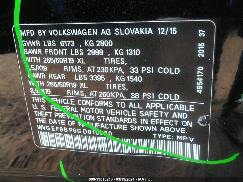 2016 VOLKSWAGEN TOUAREG VR6 LUX - WVGEF9BP9GD010270