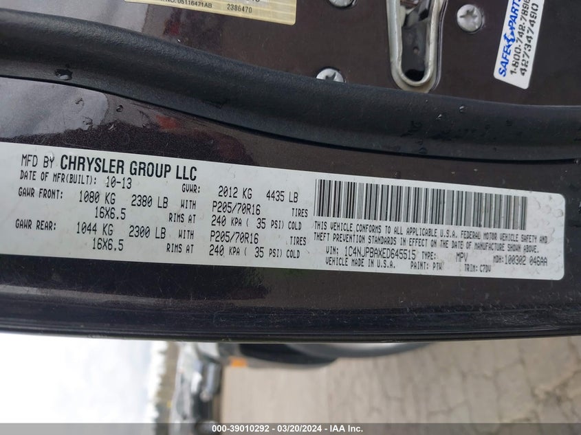 2014 JEEP PATRIOT SPORT - 1C4NJPBAXED645515