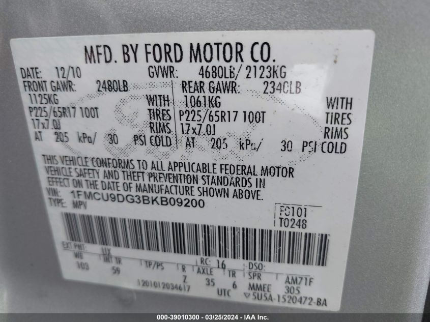 1FMCU9DG3BKB09200 2011 Ford Escape Xlt