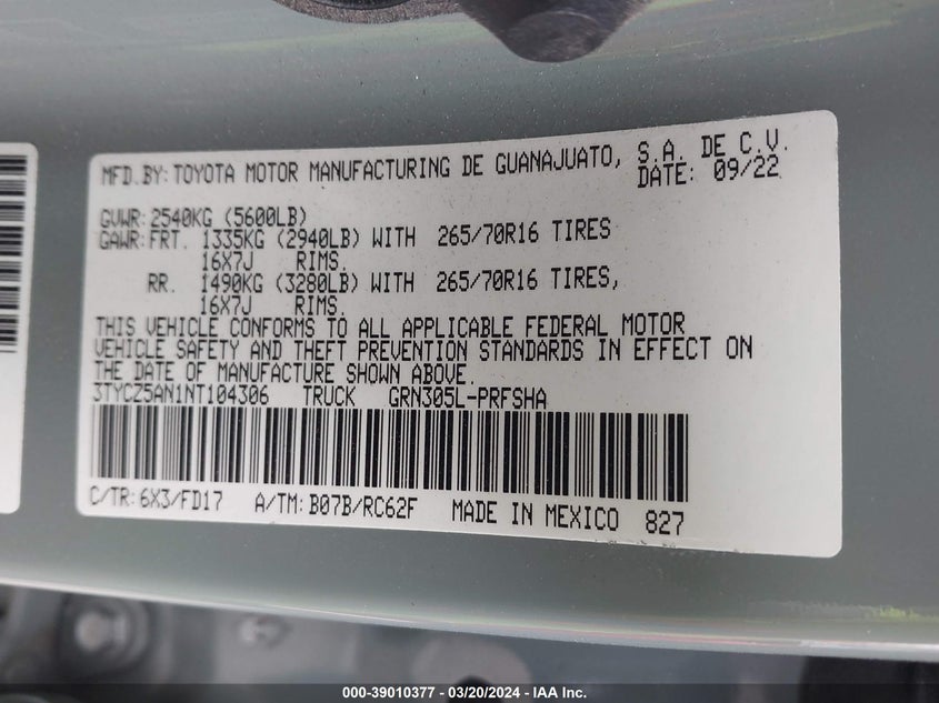 2022 TOYOTA TACOMA DOUBLE CAB/SR/SR5/TRD SPO - 3TYCZ5AN1NT104306