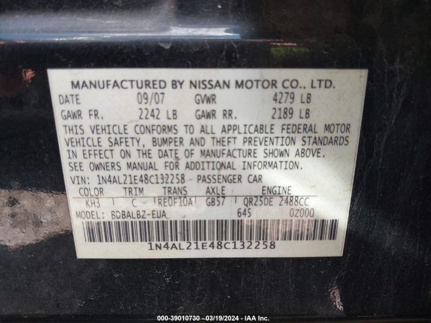 1N4AL21E48C132258 2008 Nissan Altima 2.5 S