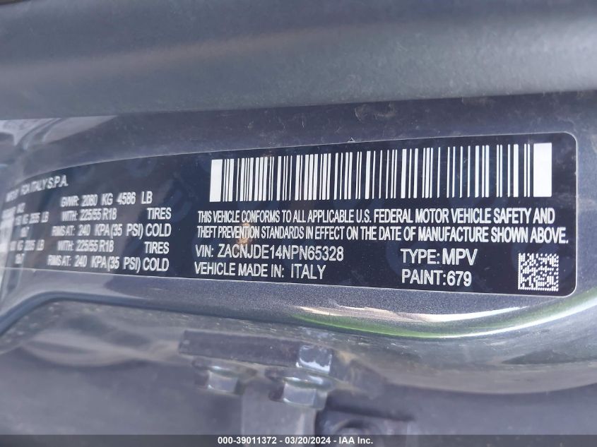 ZACNJDE14NPN65328 2022 Jeep Renegade