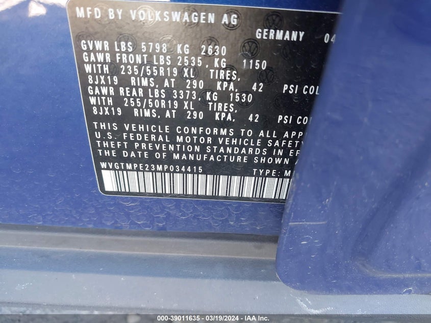 2021 VOLKSWAGEN ID.4 PRO S - WVGTMPE23MP034415