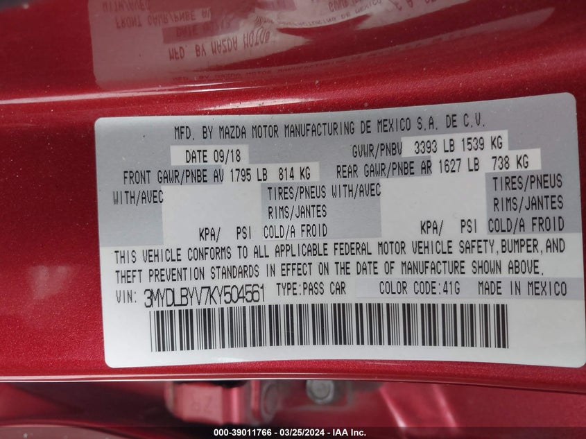 2019 TOYOTA YARIS XLE - 3MYDLBYV7KY504561