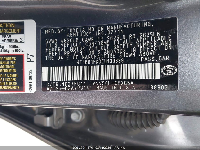 2014 TOYOTA CAMRY HYBRID XLE - 4T1BD1FK3EU139689