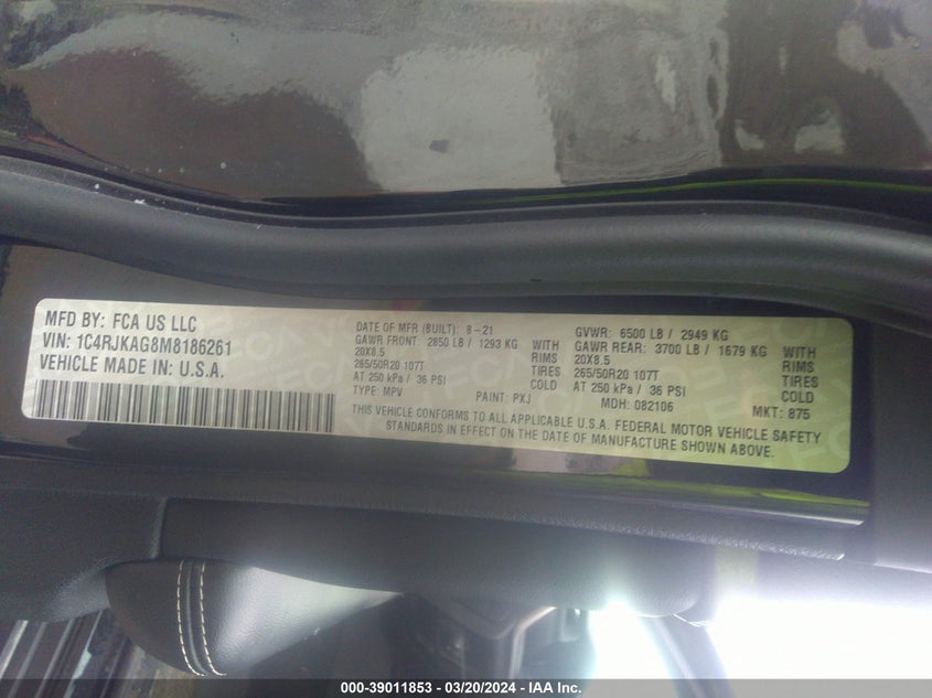 2021 JEEP GRAND CHEROKEE L ALTITUDE 4X4 - 1C4RJKAG8M8186261