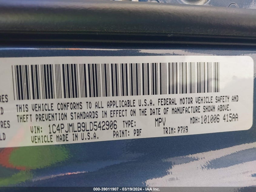VIN 1C4PJMLB9LD542906 2020 JEEP CHEROKEE LATITUDE PLUS 4X4