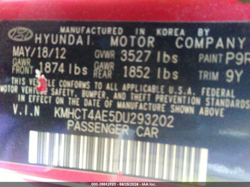 KMHCT4AE5DU293202 2013 Hyundai Accent Gls