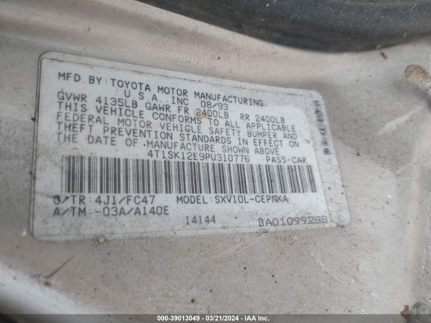 4T1SK12E9PU310776 1993 Toyota Camry Le