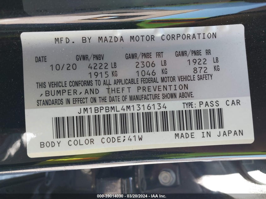 2021 MAZDA MAZDA3 PREMIUM - JM1BPBML4M1316134