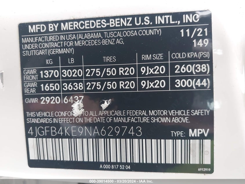 2022 MERCEDES-BENZ GLE 350 VIN: 4JGFB4KE9NA629743