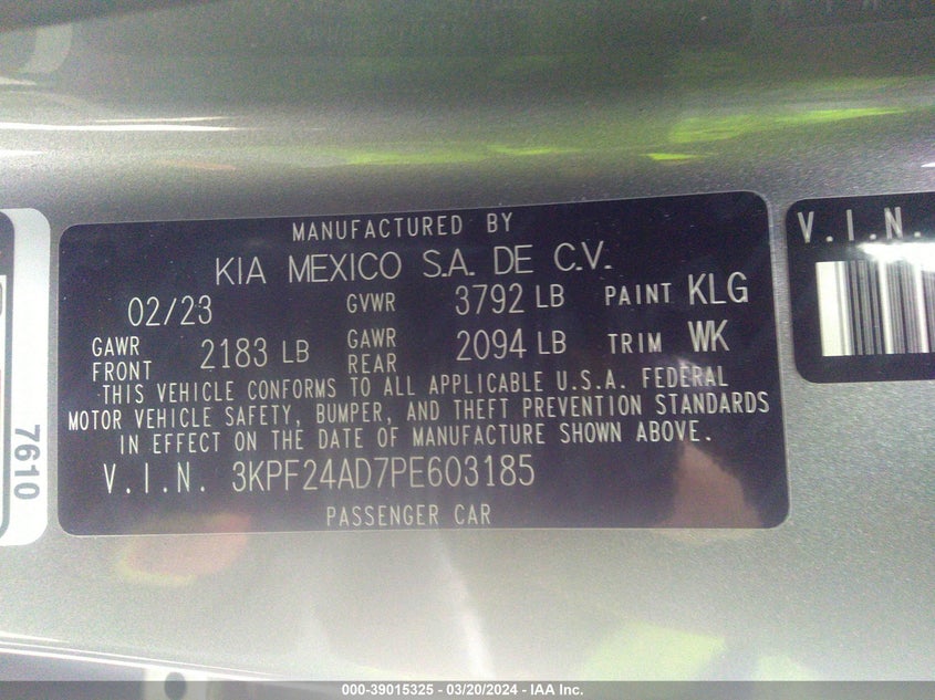 2023 KIA FORTE LX/LXS - 3KPF24AD7PE603185