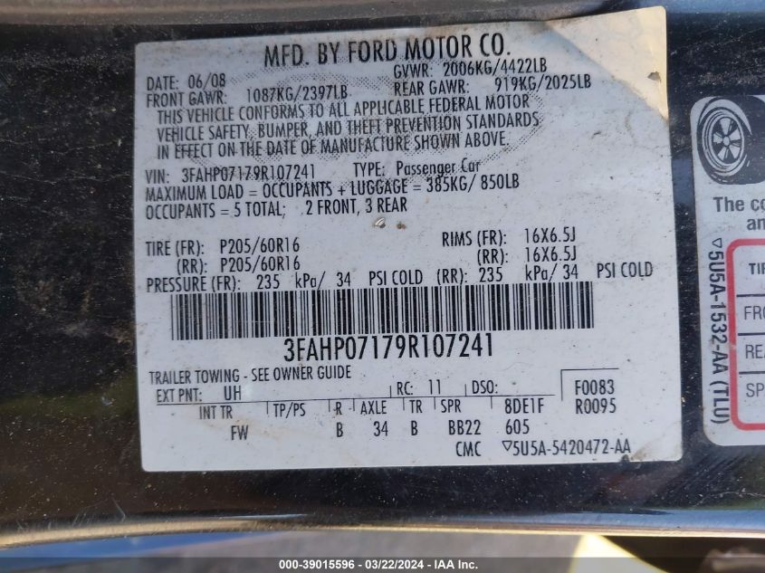 3FAHP07179R107241 | 2009 FORD FUSION