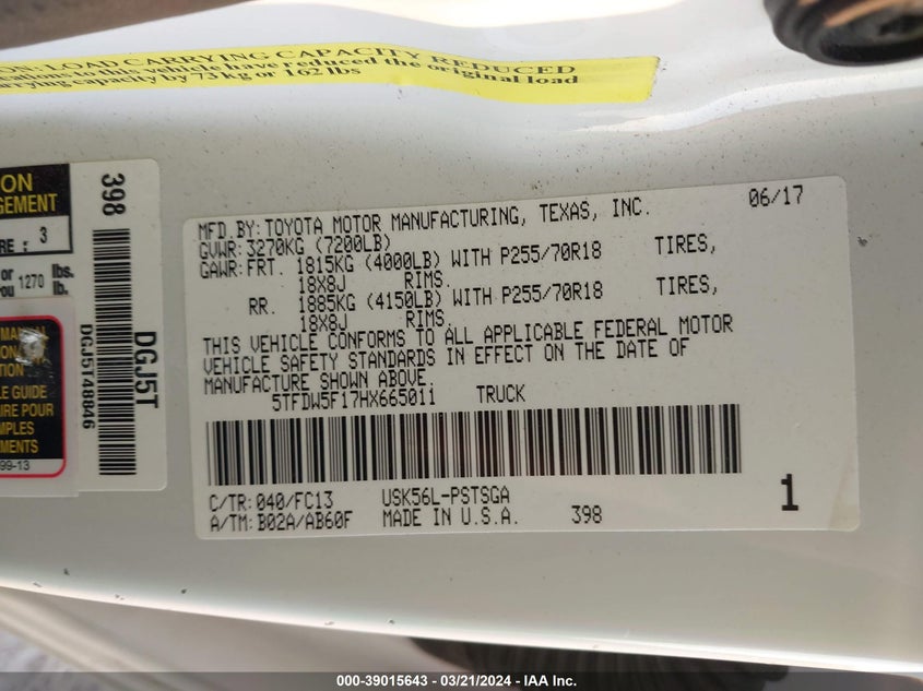 2017 TOYOTA TUNDRA CREWMAX SR5/TRD PRO - 5TFDW5F17HX665011