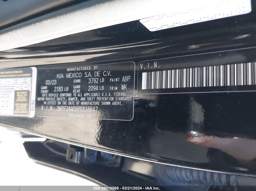 VIN 3KPF24AD6PE618647 2023 KIA FORTE LXS
