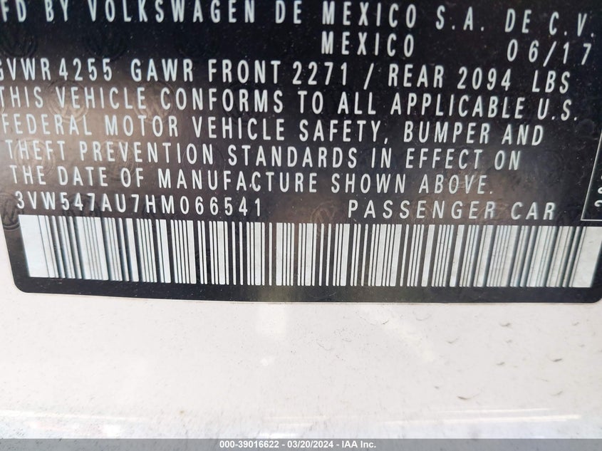 2017 VOLKSWAGEN GOLF GTI AUTOBAHN 4-DOOR/S 4-DOOR/SE 4-DOOR/SPORT 4-DOOR - 3VW547AU7HM066541