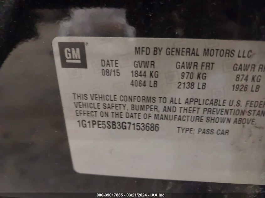 2016 CHEVROLET CRUZE LIMITED LT - 1G1PE5SB3G7153686