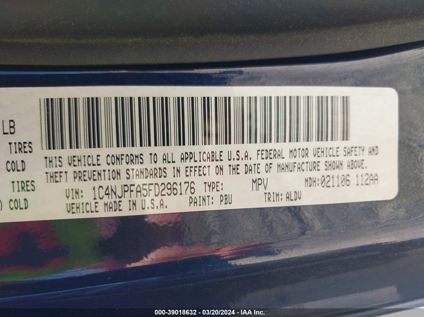 2015 JEEP PATRIOT LATITUDE - 1C4NJPFA5FD296176