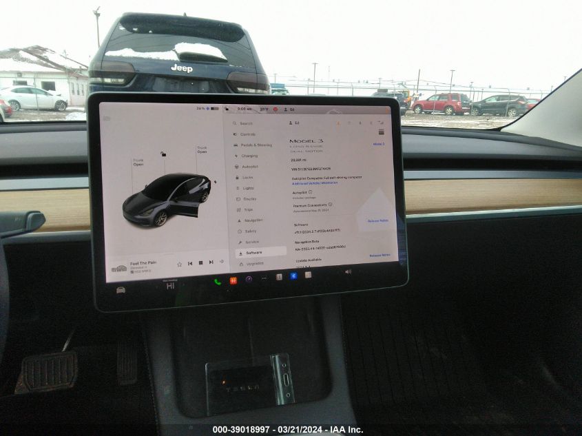 5YJ3E1EB9MF974405 | 2021 TESLA MODEL 3