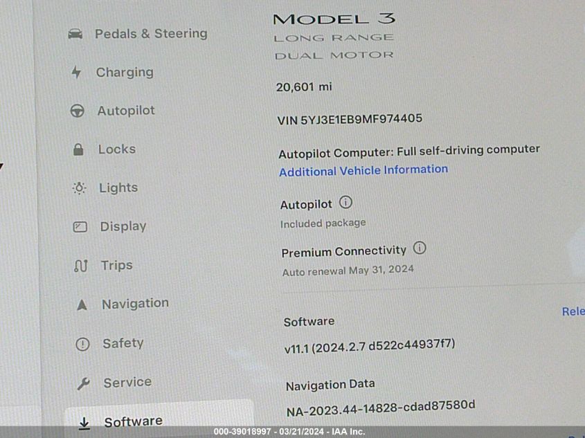 5YJ3E1EB9MF974405 | 2021 TESLA MODEL 3