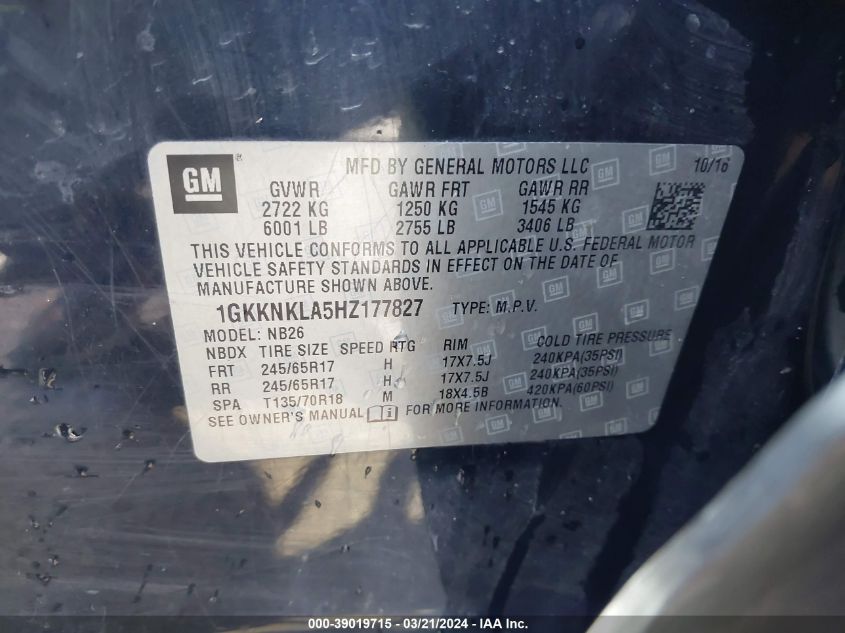 1GKKNKLA5HZ177827 2017 GMC Acadia Sle-1