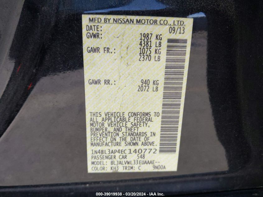 1N4BL3AP4EC140772 | 2014 NISSAN ALTIMA