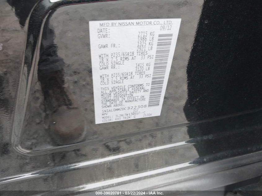 2013 INFINITI JX35 - 5N1AL0MM2DC322308