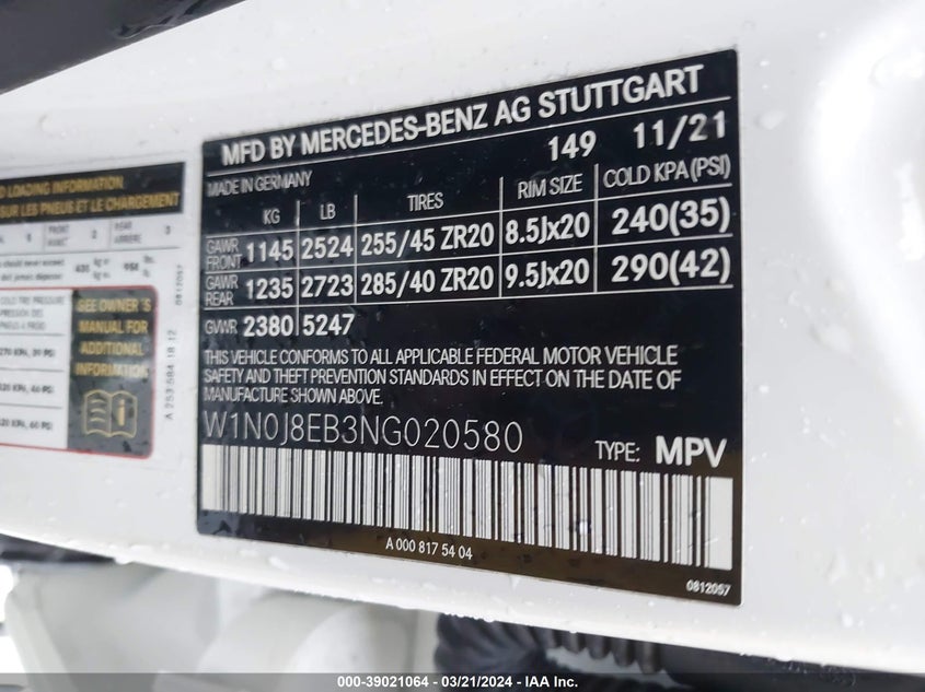 VIN W1N0J8EB3NG020580 2022 MERCEDES-BENZ GLC 300 4MATIC COUPE