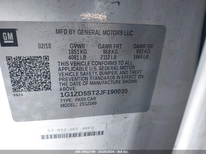 2018 CHEVROLET MALIBU LIMITED VIN: 1G1ZD5ST2JF190035