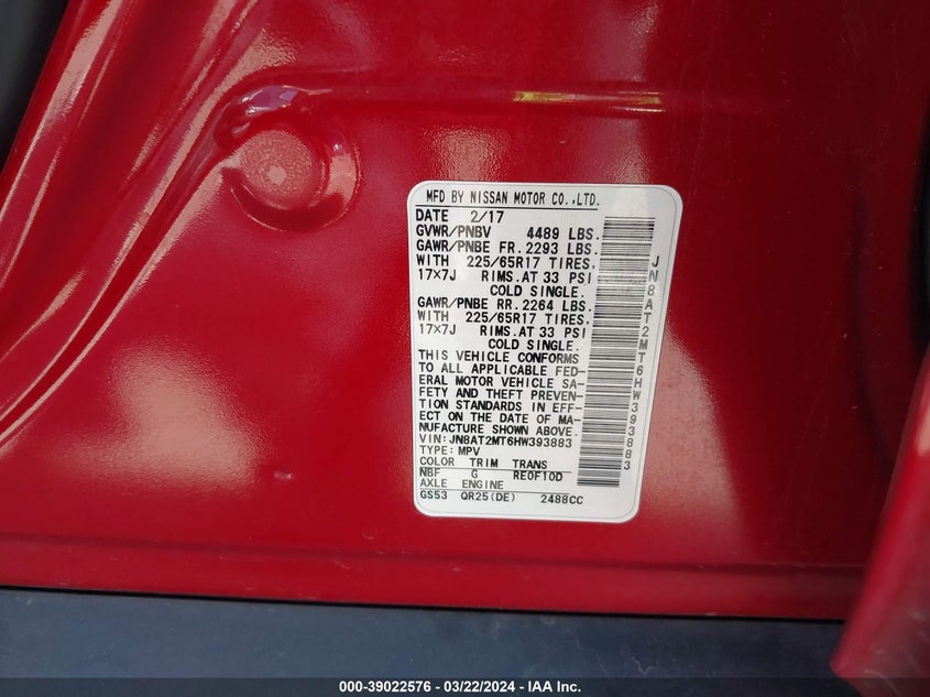 2017 NISSAN ROGUE S - JN8AT2MT6HW393883