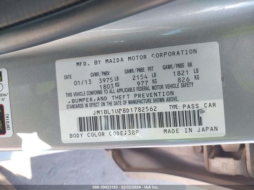 2013 MAZDA MAZDA3 I - JM1BL1UP8D1782562